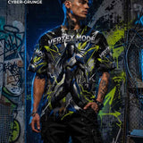 Black men's crew neck t-shirt with multicolor Vertex Mode geometric graphic