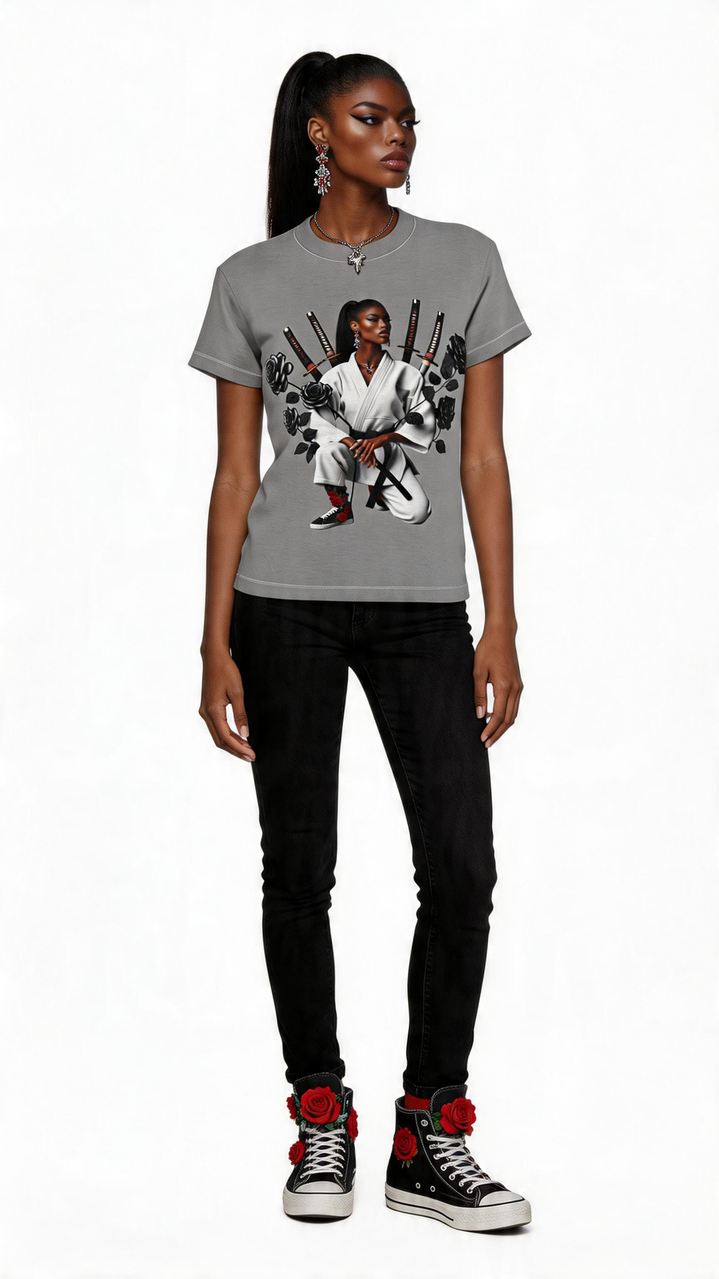 Rich and Rich Empowered Women’s Grey Tee - Samurai Style Graphic Shirt