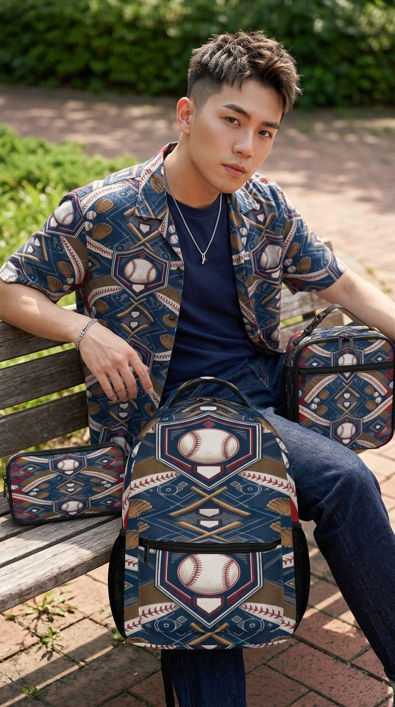 Rich and Rich Sport Utility Baseball 3 Piece Combination Set | Baseball Backpack, Lunch Bag &amp; Pencil Case for School