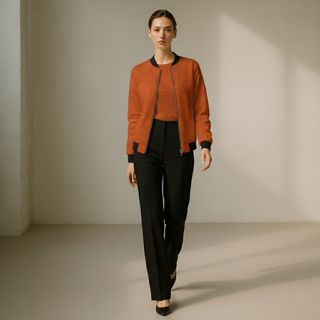 Rich and Rich Women's Orange Feng Shui Reversible Silk Bomber Jacket