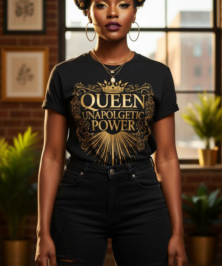 Women's relaxed-fit black all-over print mesh T-shirt with 'Unapologetic' graphic design