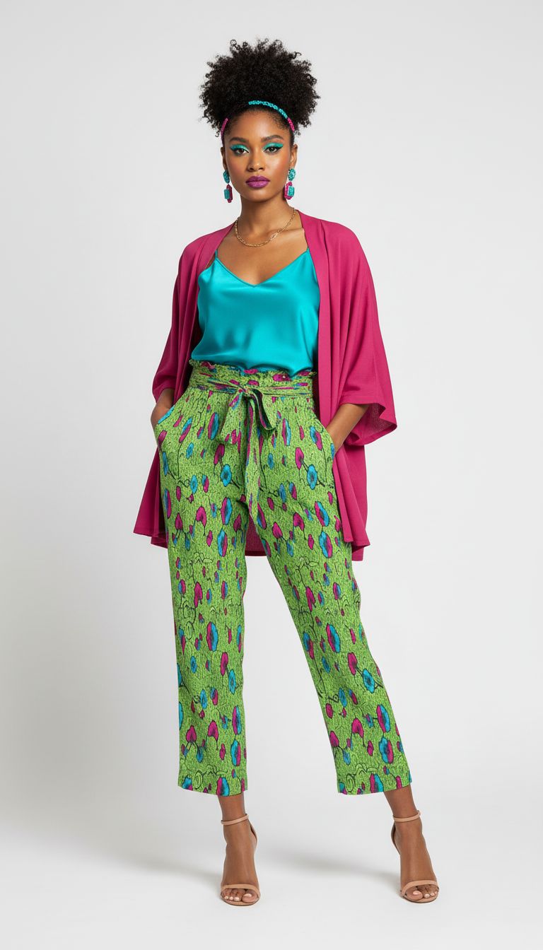 Rich and Rich Women's Green Floral Wide Leg Pants
