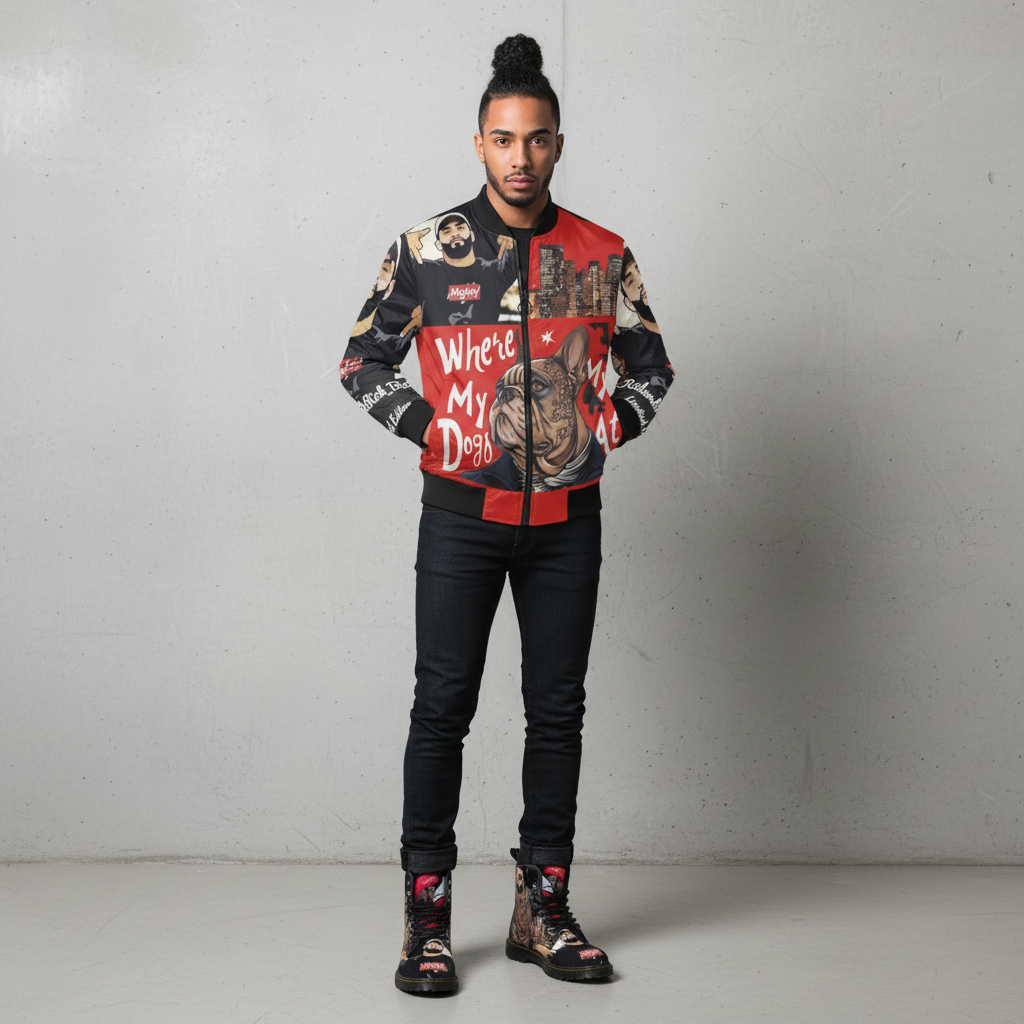Red and black men's high-top canvas lace-up shoe with black rubber sole