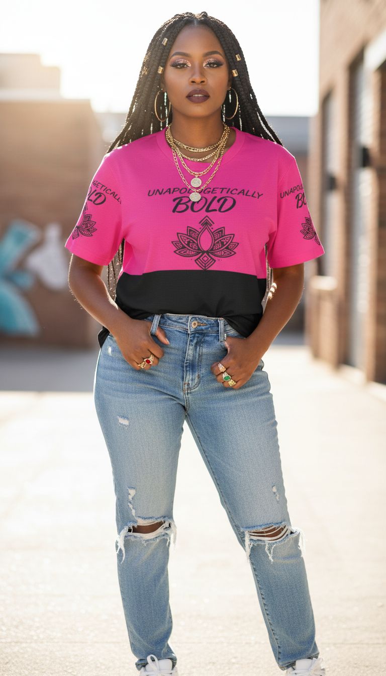 Rich and Rich Unapologetically Bold Women's Pink and Black Mesh T-Shirt