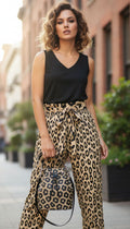 Rich and Rich Women's Brown Animal Print Wide Leg Pants