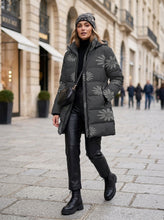 Load image into Gallery viewer, Rich and Rich Women's Matte Black and Floral Hooded Puffer Coat | Luxury Winter Jacket with Detachable Hood
