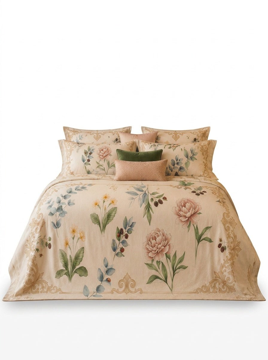 Rich and Rich Beige Botanical Victorian Sherpa Fleece Blanket 90"x108" - Rich and Rich Homeopportunities
