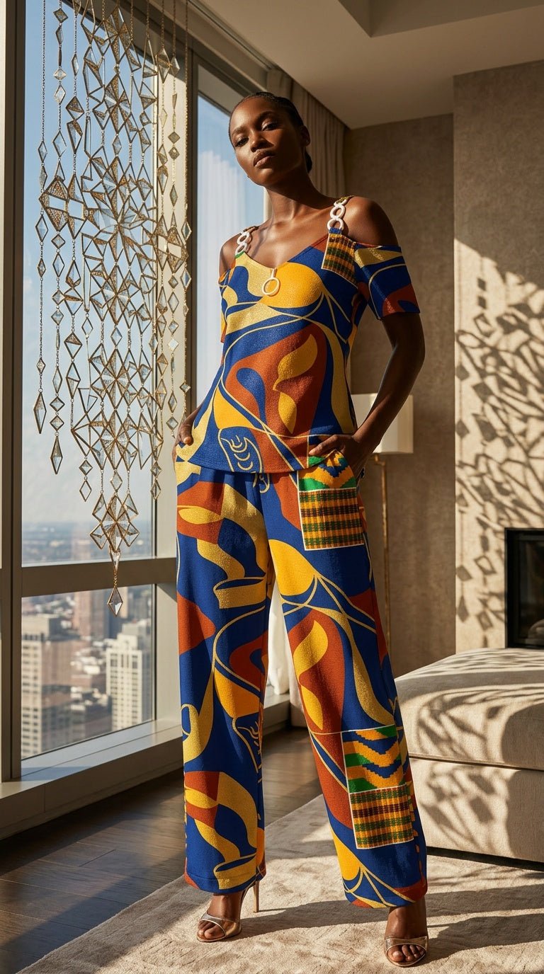 Rich and Rich Blue Multicolor Pants Set with Jacket - Rich and Rich Homeopportunities