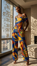 Load image into Gallery viewer, Rich and Rich Blue Multicolor Pants Set with Jacket
