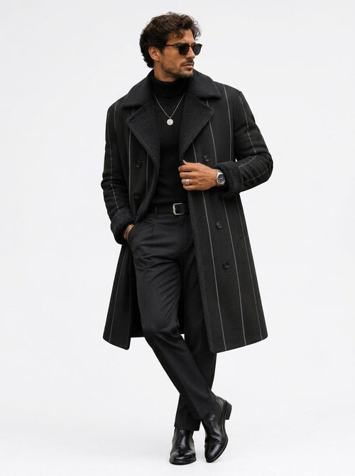 A Rich and Rich Men's Black Pinstriped Double Breasted Coat - Rich and Rich Homeopportunities