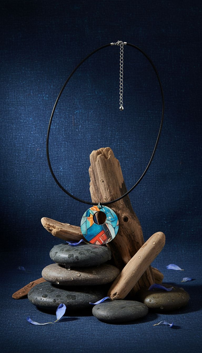 Rich and Rich Denim Blue Look Wooden Pendant Organic Shapes