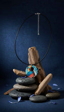 Load image into Gallery viewer, Rich and Rich Denim Blue Look Wooden Pendant Organic Shapes
