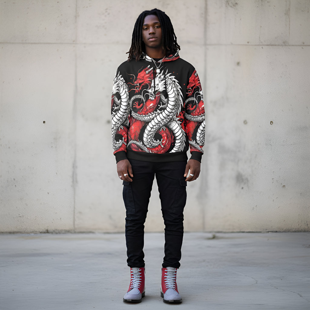 Rich and Rich Black and Red Snake Men's Hoodie featuring bold snake graphic design