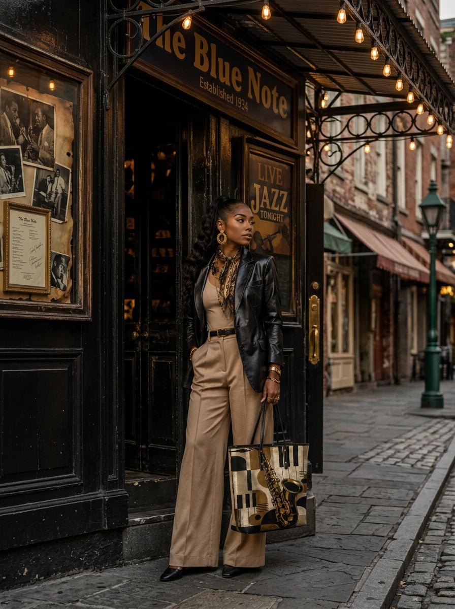 Rich and Rich Retro Jazz Vibes & Saxophone Women's PU Leather Tote Bag | Vintage Music-Inspired Fashion Handbag - Rich and Rich Homeopportunities