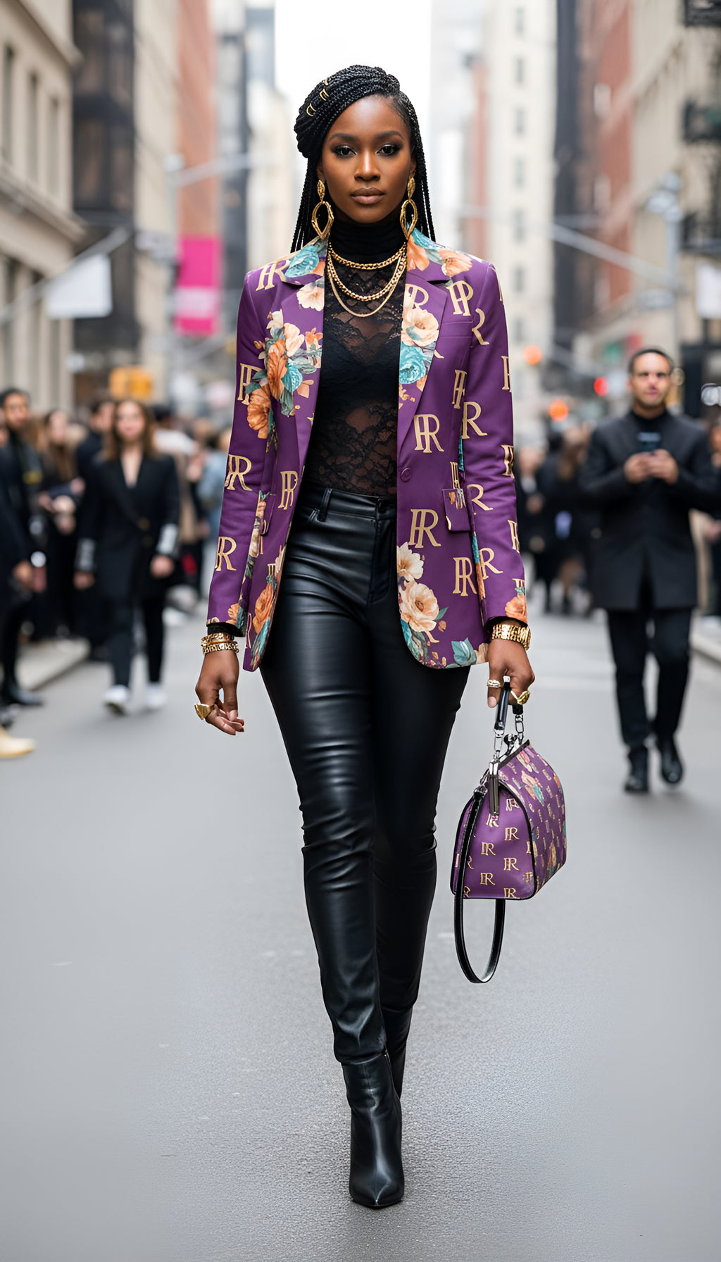 Rich and Rich Women's Purple Casual Suit Blazer with all-over print
