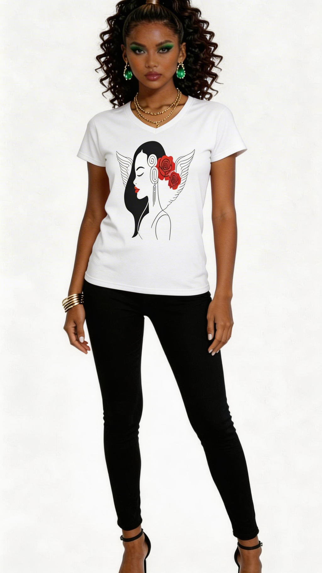 Rich and Rich Women's Rose Designer Cotton T-Shirt in white with rose print