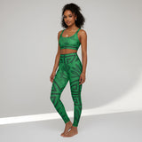 High-waisted emerald green yoga leggings with all-over Feng Shui print and smooth waistband — additional view 6