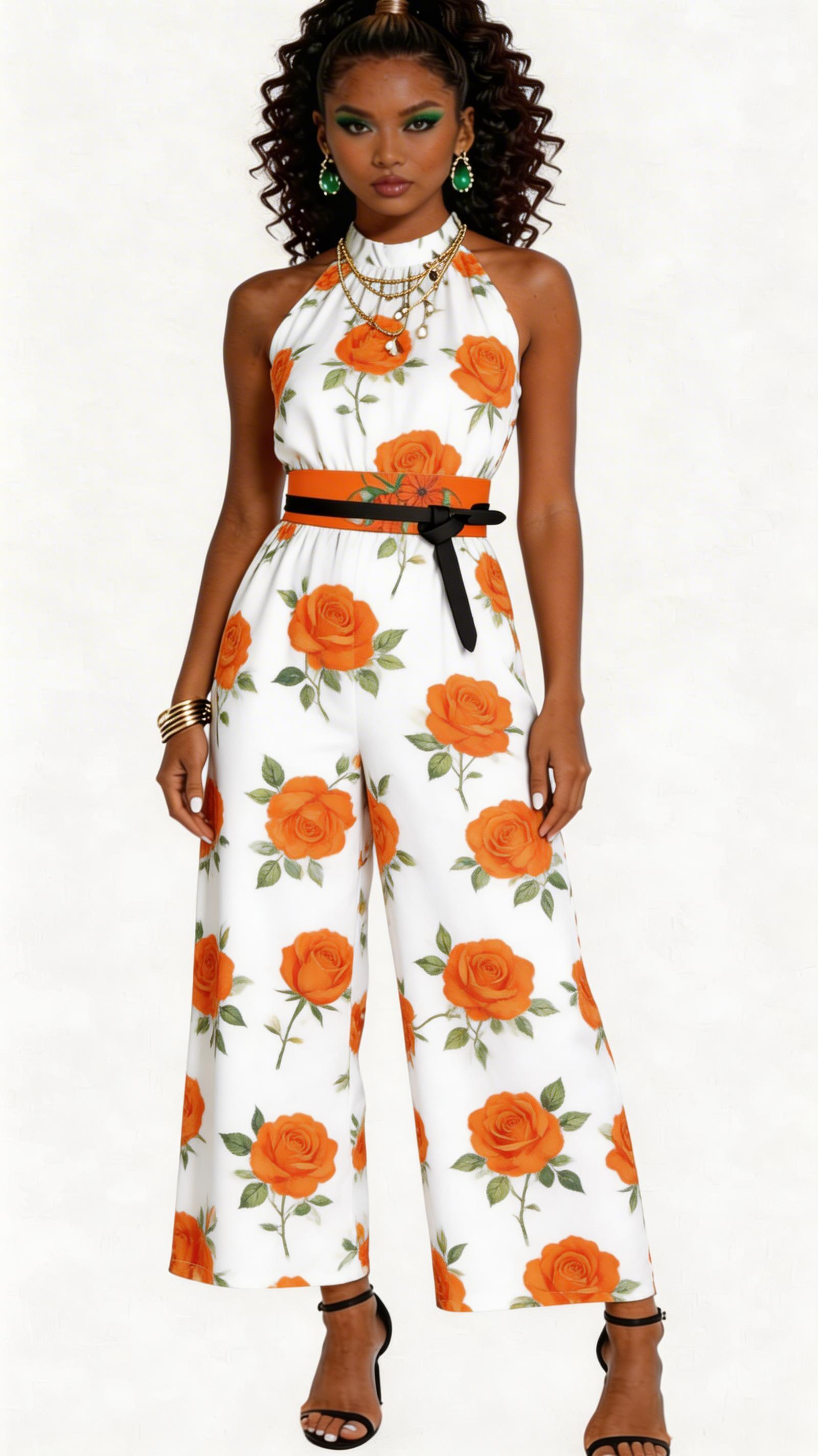 Rich and Rich Orange Floral Women's Leather Belt with vibrant orange floral design on soft leather