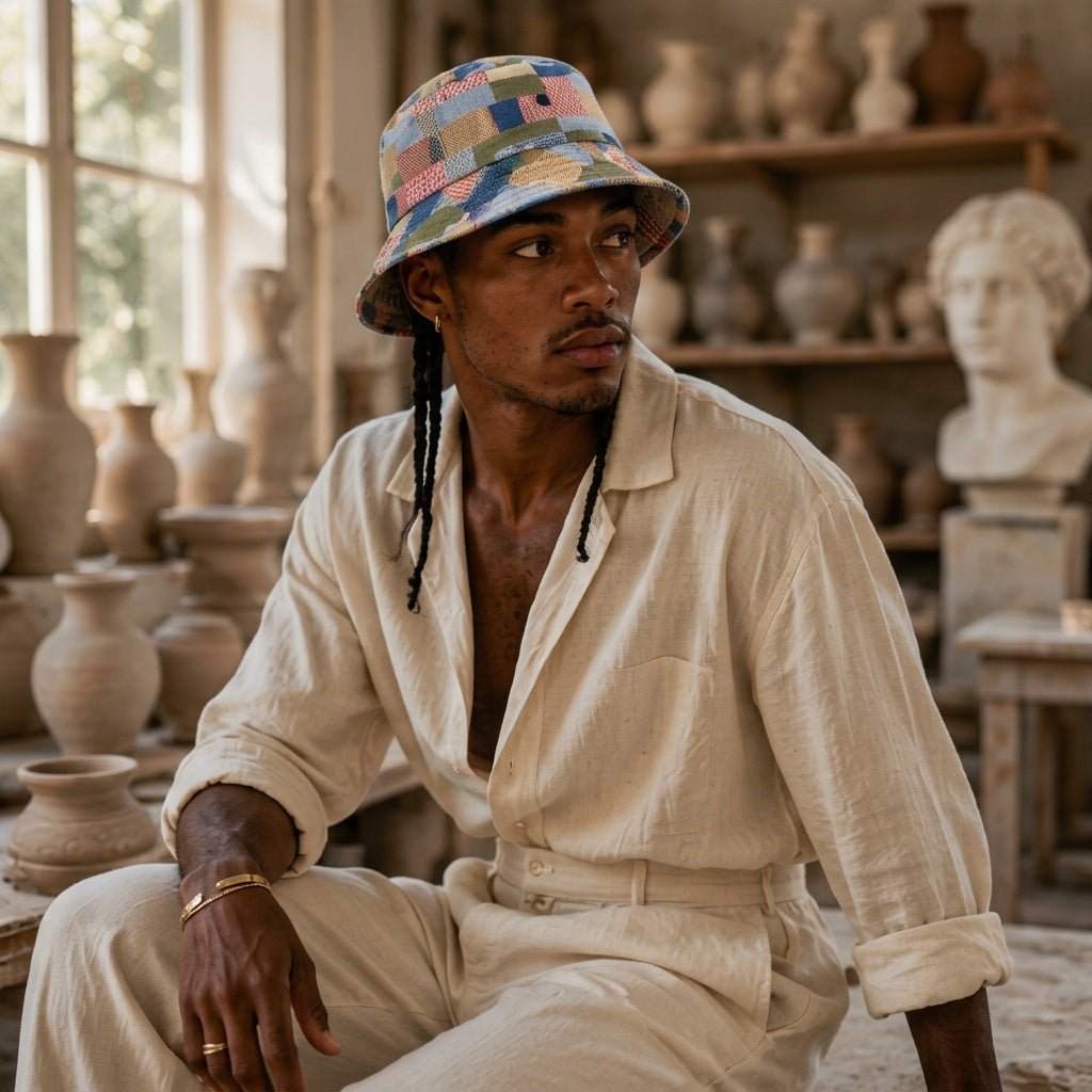 Rich and Rich Blue Checkered Patchwork Men's Bucket Hat - Rich and Rich Homeopportunities
