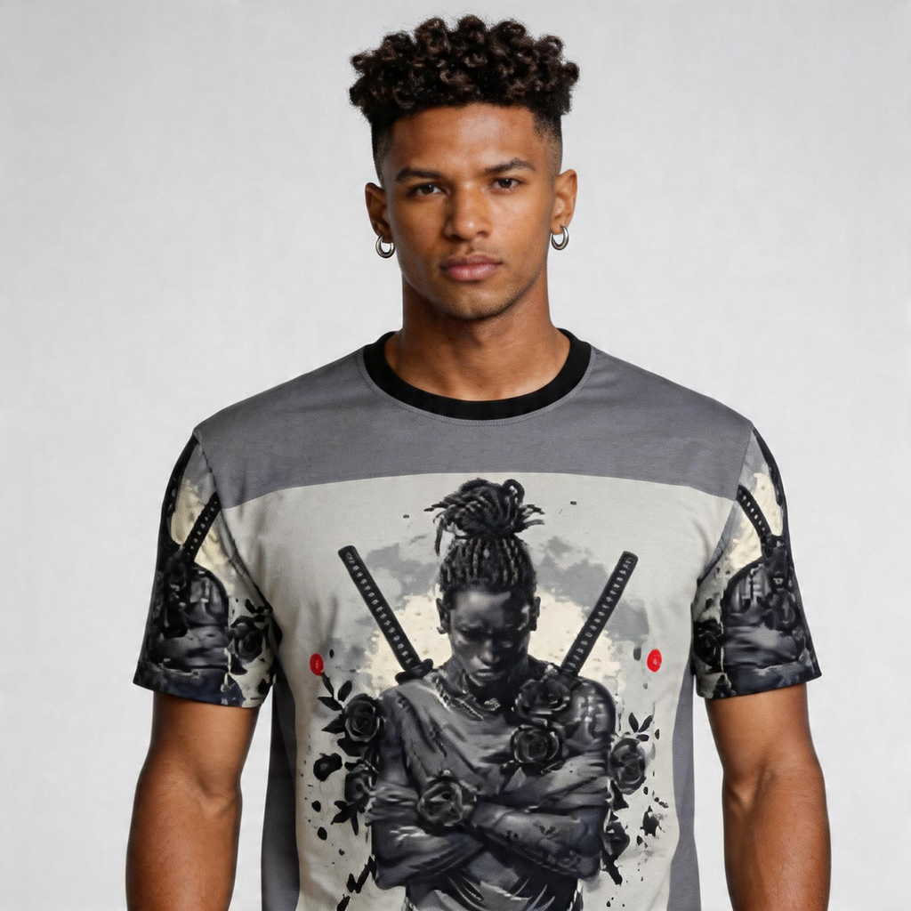 Rich and Rich Ninja With Swords Made Of Black Roses Grey Men's T-Shirt