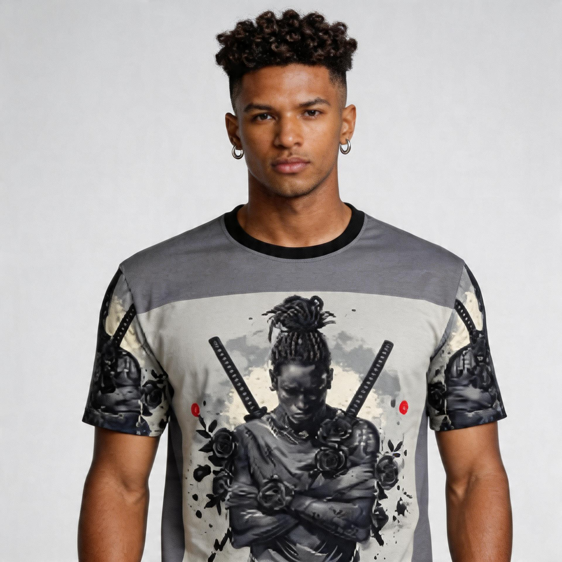 Rich and Rich Ninja With Swords Made Of Black Roses Grey Men's T-Shirt