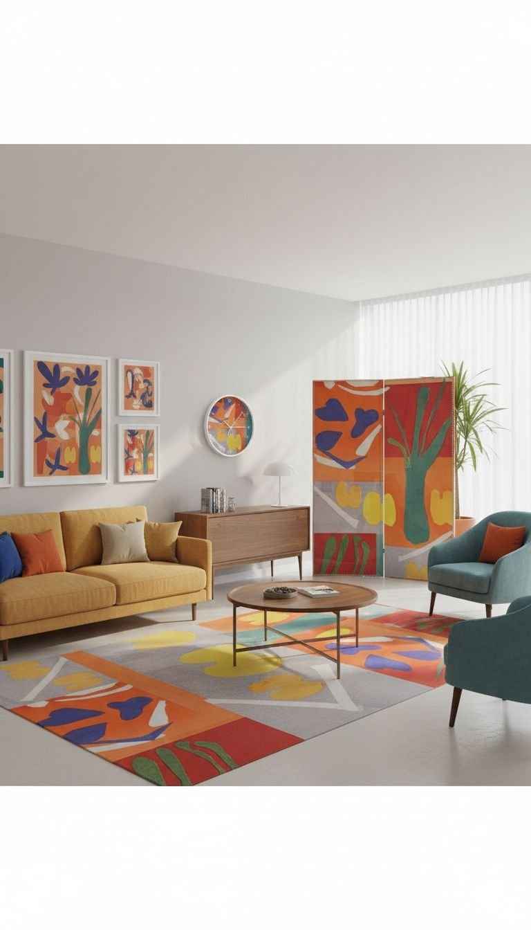 Orange abstract round wall clock with bold print, approximately 15.75 inches diameter