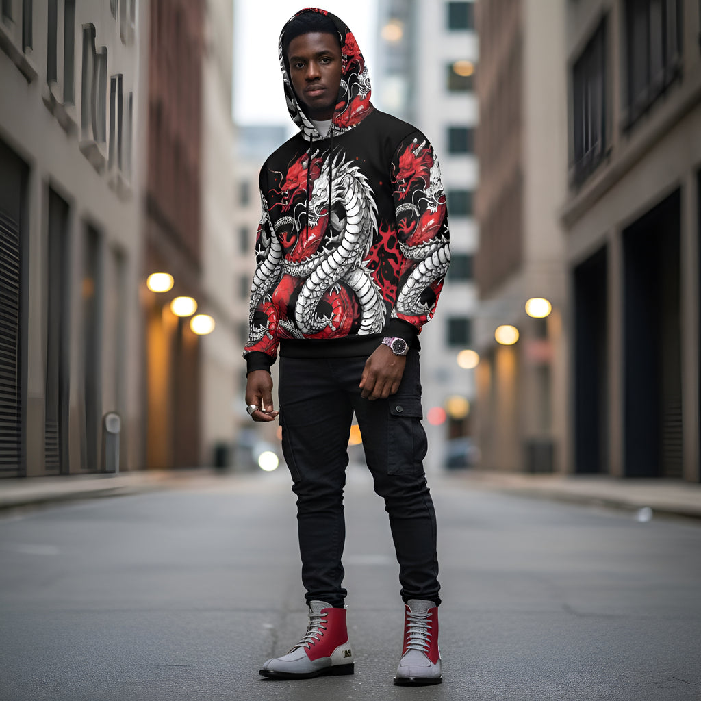 Rich and Rich Black and Red Snake Men's Hoodie featuring bold snake graphic design