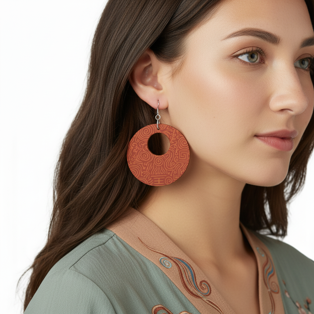 Rich and Rich Orange Feng Shui Inspired Women's Wooden Earrings