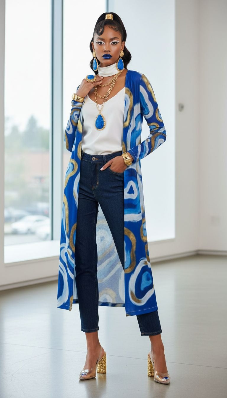 Rich and Rich Blue Abstract Ladies Cardigan