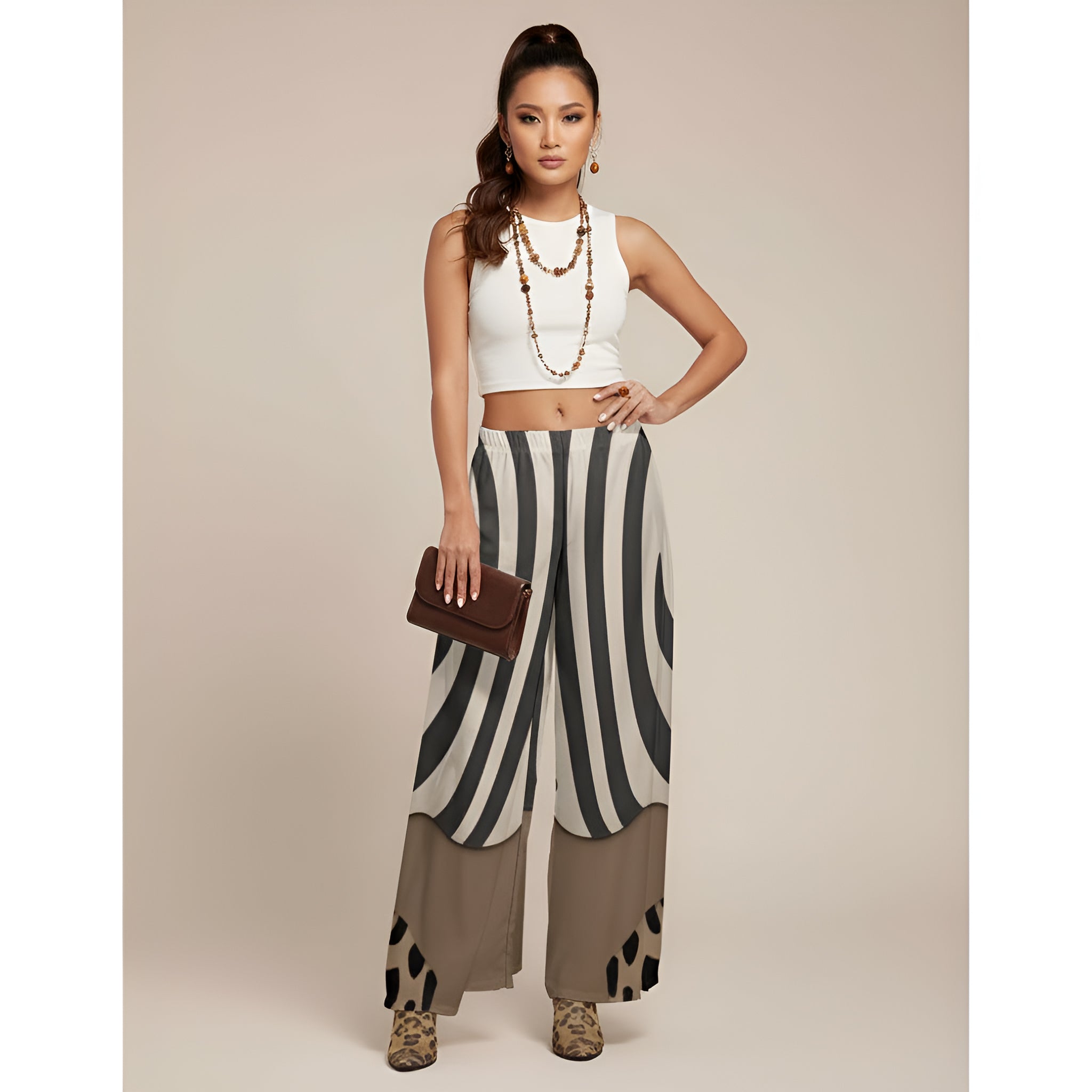 Rich and Rich Women's Wide Leg Pants with Zebra Animal Print