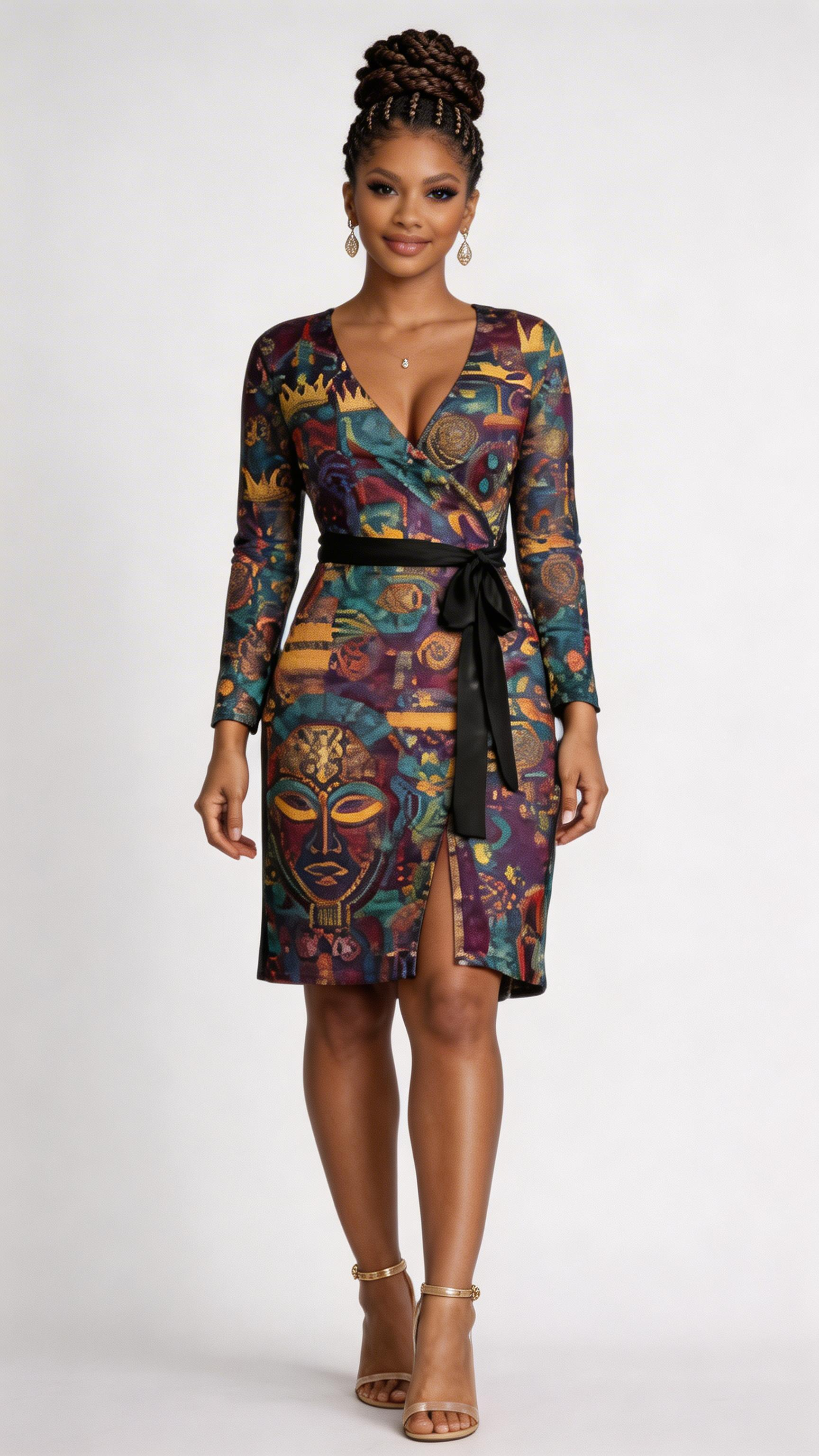 Rich and Rich African Print Women's Multicolor Wrap Dress
