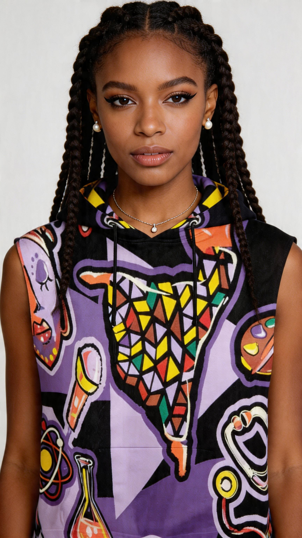 Rich and Rich Purple Abstract Sleeveless Women's Hoodie