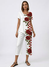 Load image into Gallery viewer, Rich &amp; Rich Rose Checker Romance Short Sleeve Cropped Wide-Leg Set
