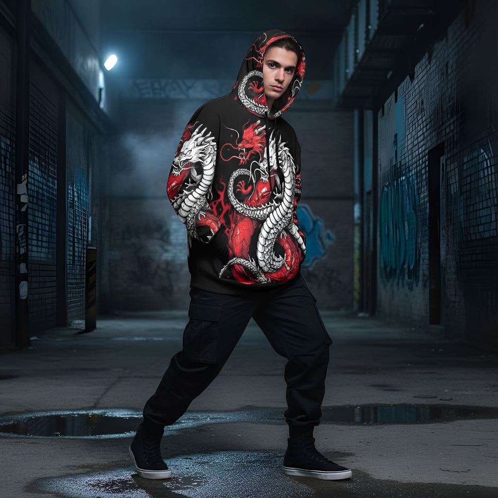 Rich and Rich Black and Red Snake Men's Hoodie featuring bold snake graphic design