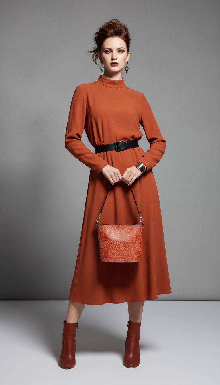 Rich and Rich Orange Abstract Large Leather Bucket Tote