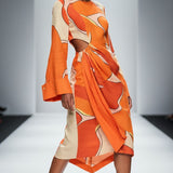 Orange abstract lace-up wedge espadrilles with natural jute platform and canvas upper — additional view 6