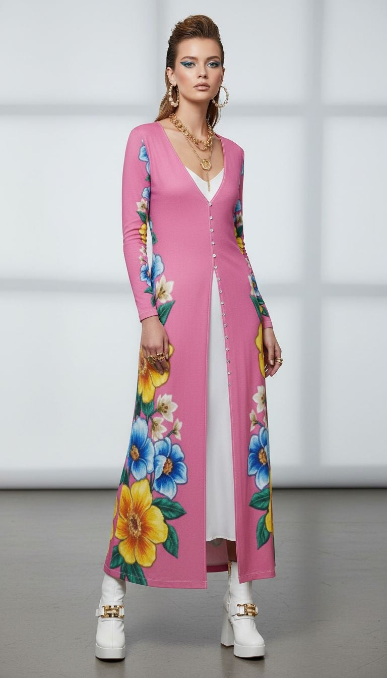 Rich and Rich Pink Floral Ladies Cardigan