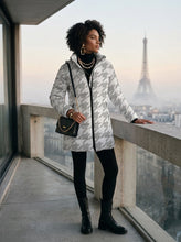 Load image into Gallery viewer, Rich and Rich Women's White Houndstooth Hooded Puffer Coat | Luxury Warm Winter Jacket with Detachable Hood
