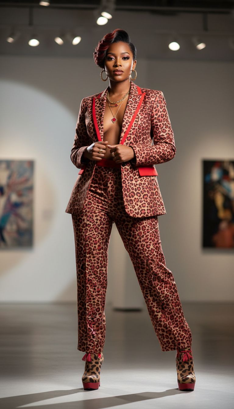 Rich and Rich Uniqua Red and Brown Animal Print Women's Tassels Platform Pump