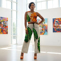 Rich and Rich Orange Floral Chiffon Pants Set featuring sleeveless top and wide-leg pants