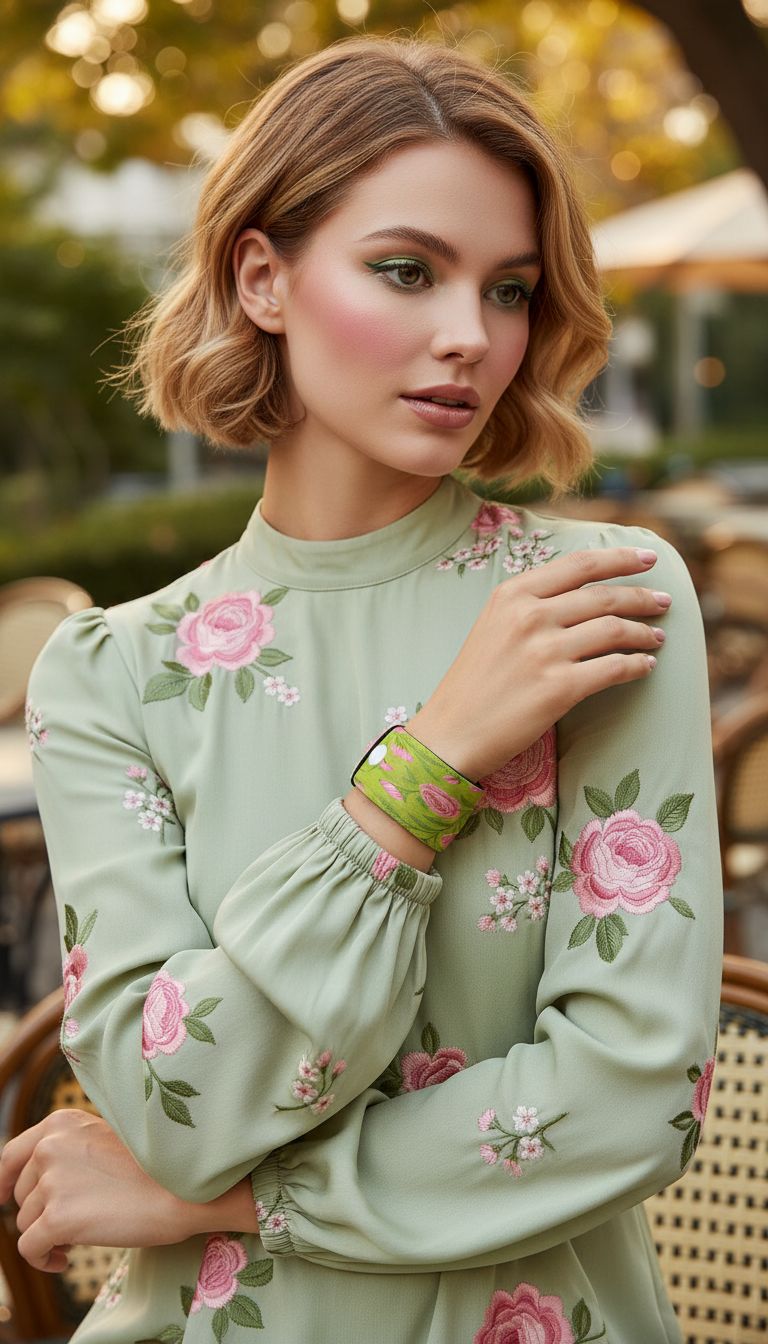 Rich and Rich Pink Floral Neoprene Women's Wristband with vibrant floral design