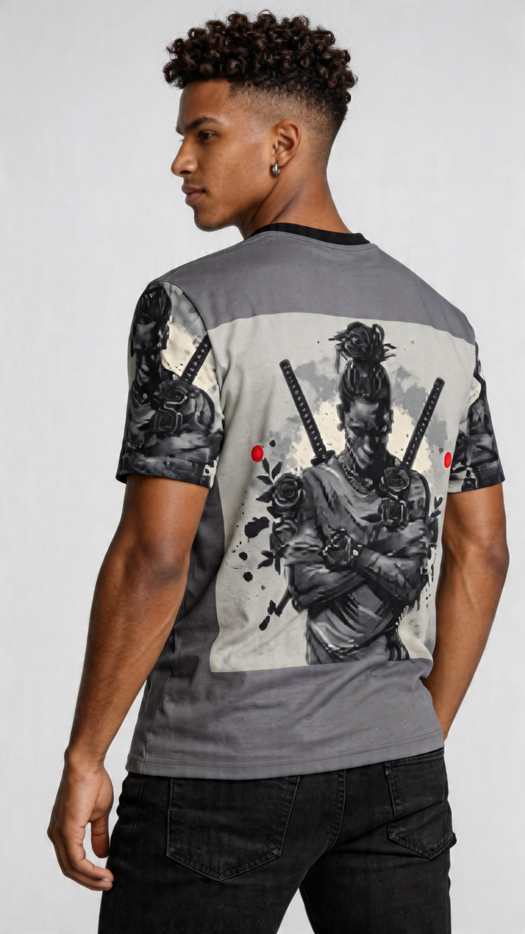 Rich and Rich Ninja With Swords Made Of Black Roses Grey Men's T-Shirt