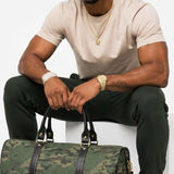 Camouflage woodland nylon weekender bag with PU leather handles and adjustable shoulder strap — additional view 6