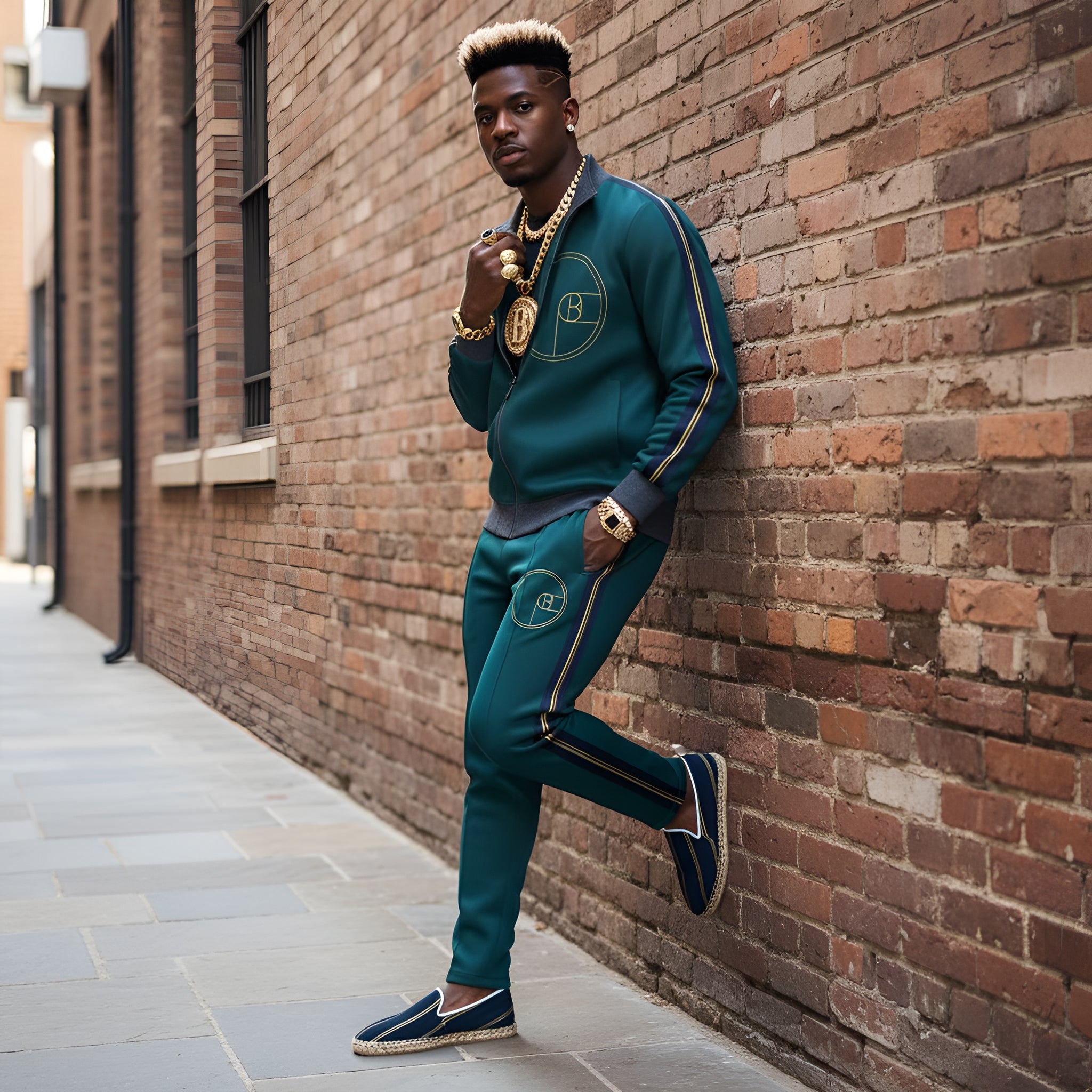 Rich and Rich Men's Navy Blue Circular Designer Tracksuit Jacket