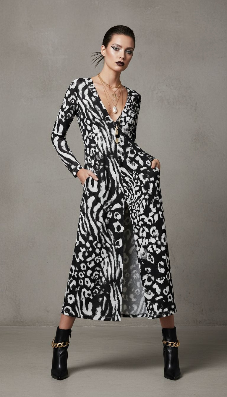 Rich and Rich Black and White Print Ladies Cardigan