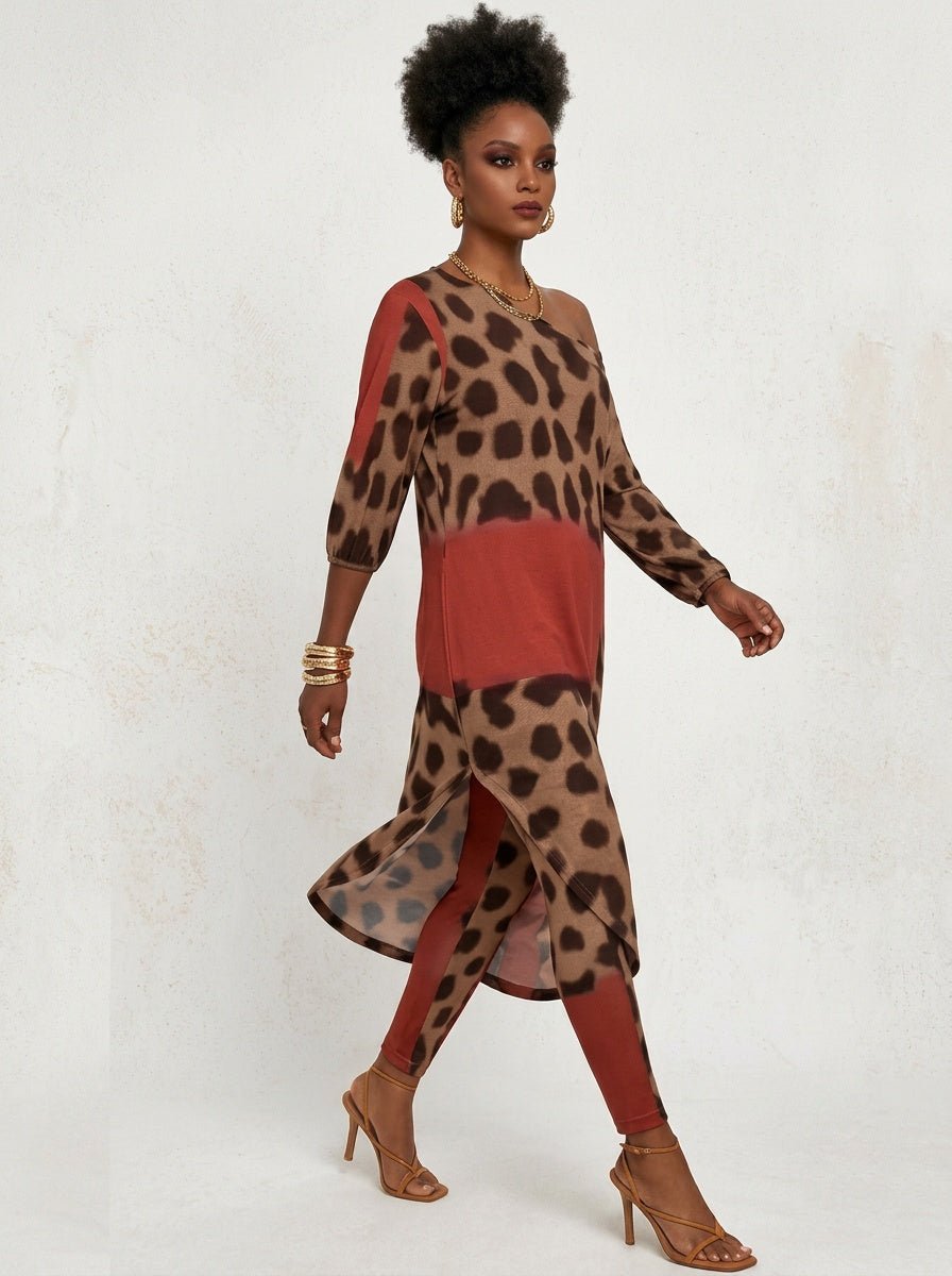 Rich and Rich Diagonal Red Animal Print Women's Off-Shoulder Two-Piece Set - Rich and Rich Homeopportunities