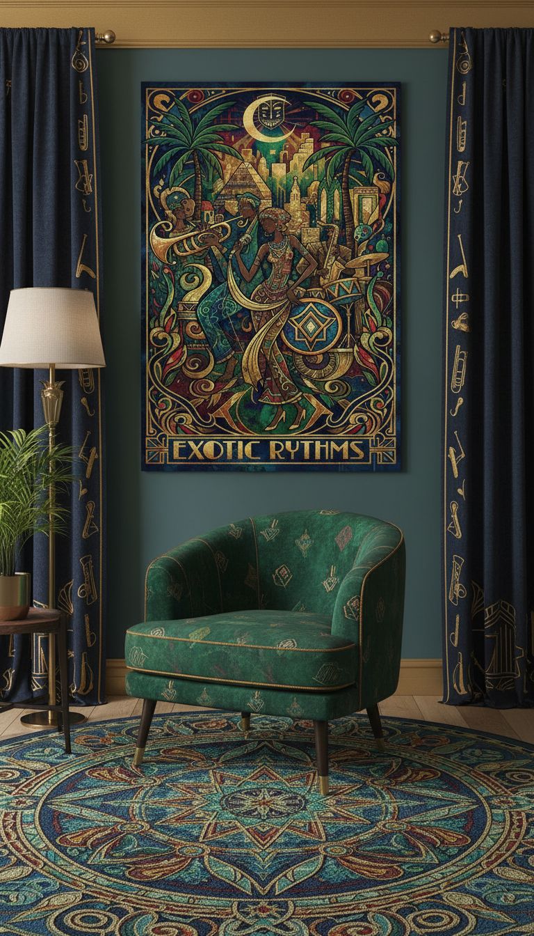 Rich and Rich Hunters Green Exotic Rhythms 24x36 canvas wall art with vibrant green and exotic patterns