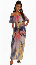 Rich and Rich Women's  Off Shoulder Exotic Multicolor Purple Flower Dress