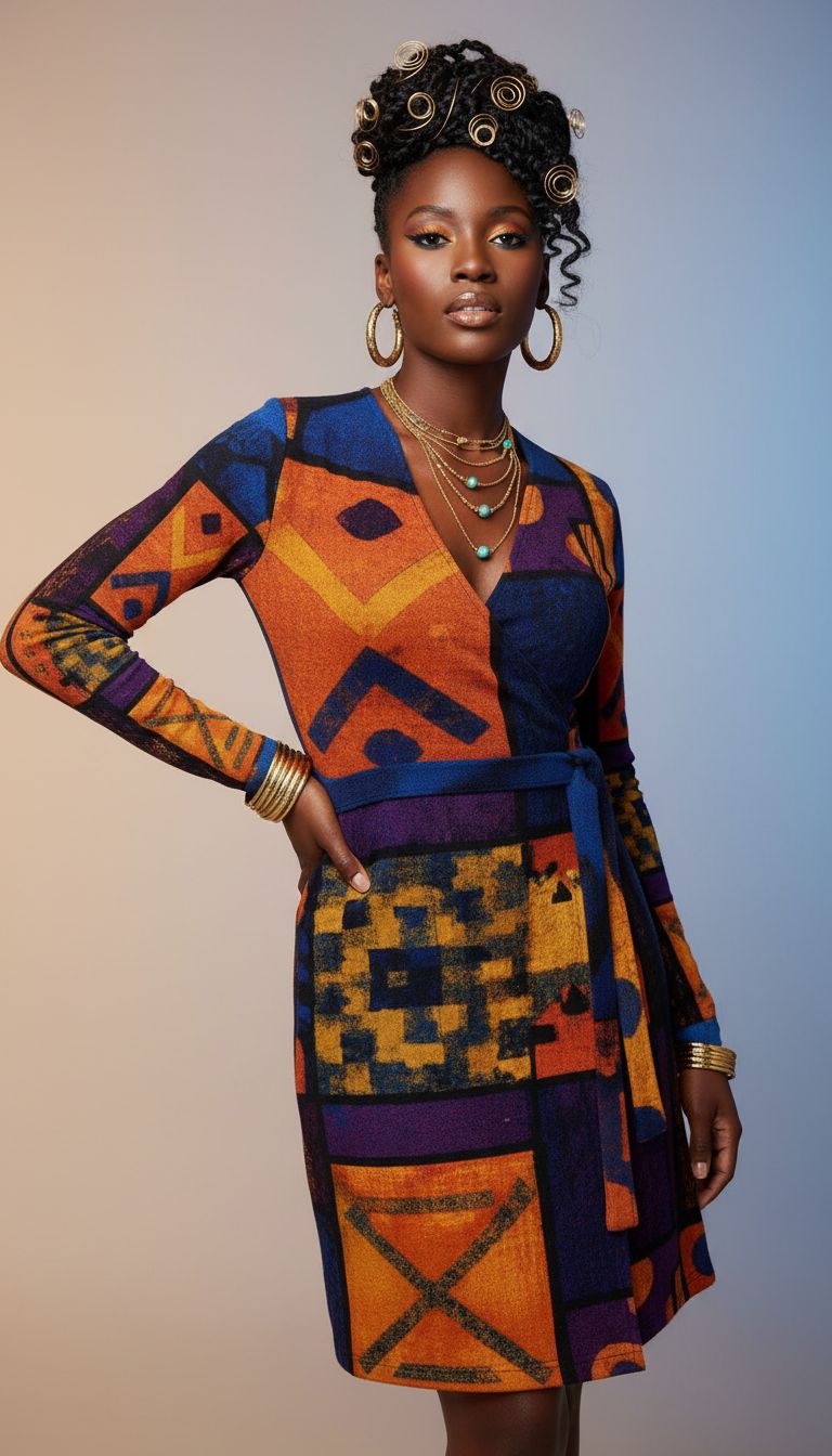 Rich and Rich Orange Pattern Women's Wrap Dress