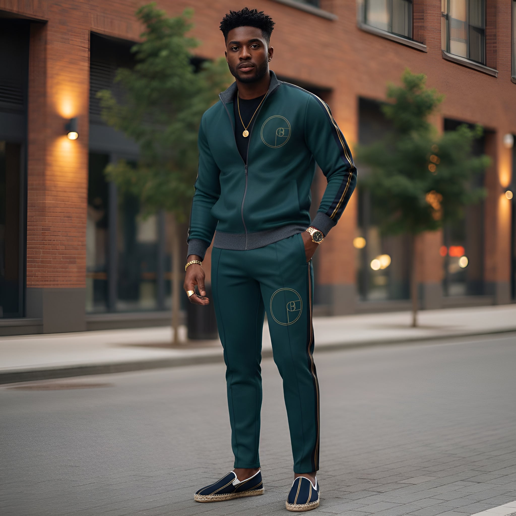 Rich and Rich Men's Navy Blue Circular Designer Tracksuit Jacket